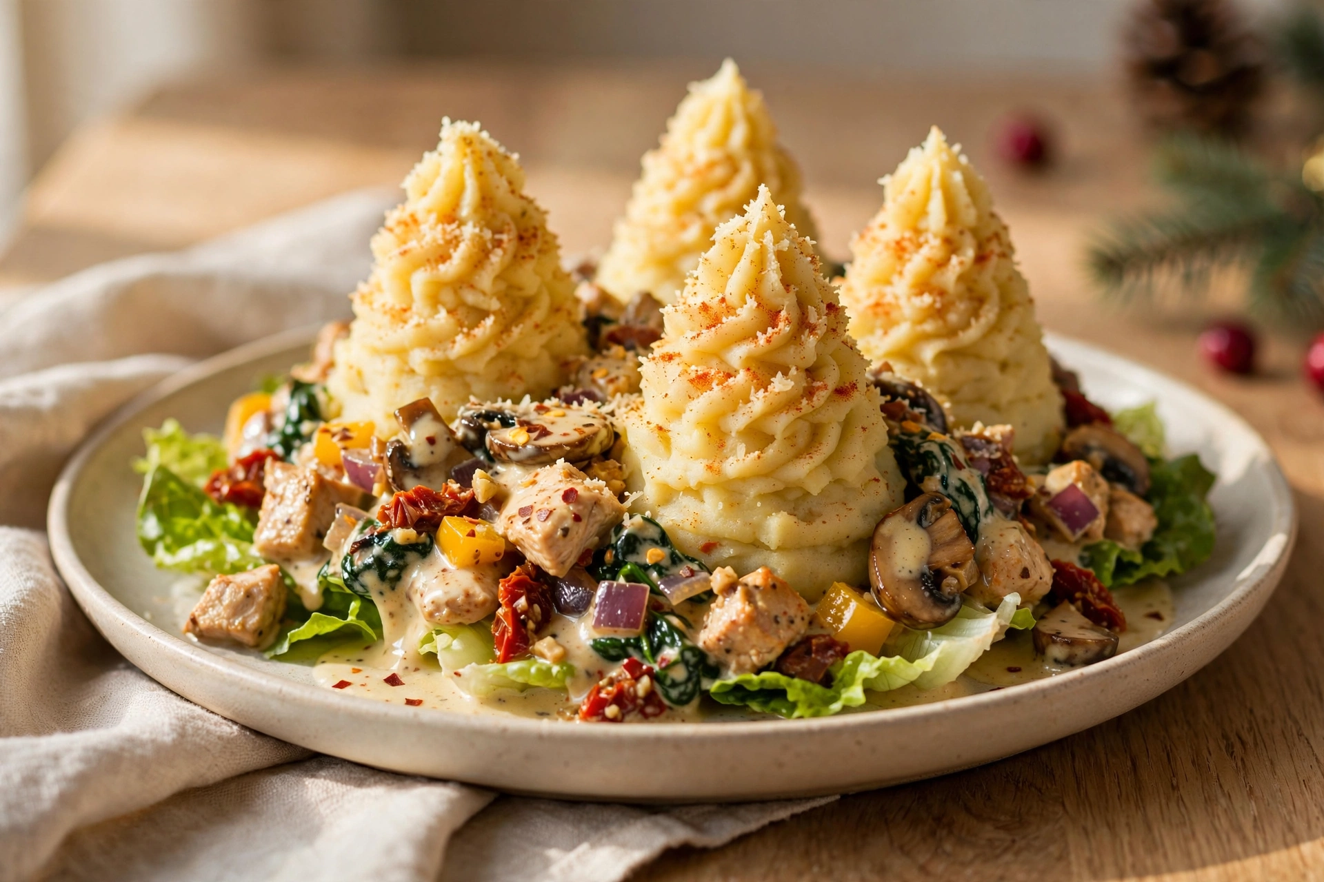 Christmas Potato Trees with Chicken and Mushrooms by Kulinarisches Experiment