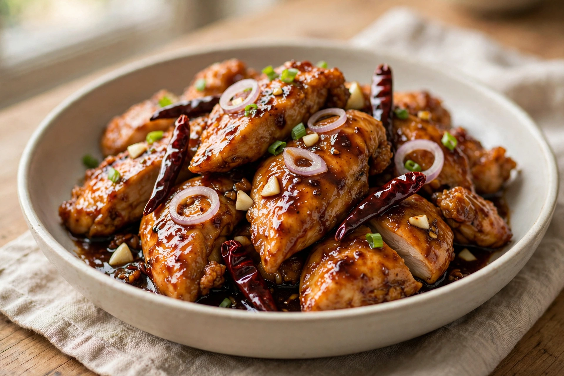 Pan-Fried General Tso’s Chicken finished dish
