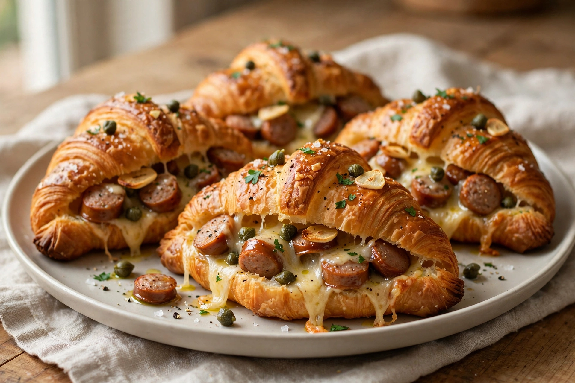 Merguez & Fontina Stuffed Croissants finished dish