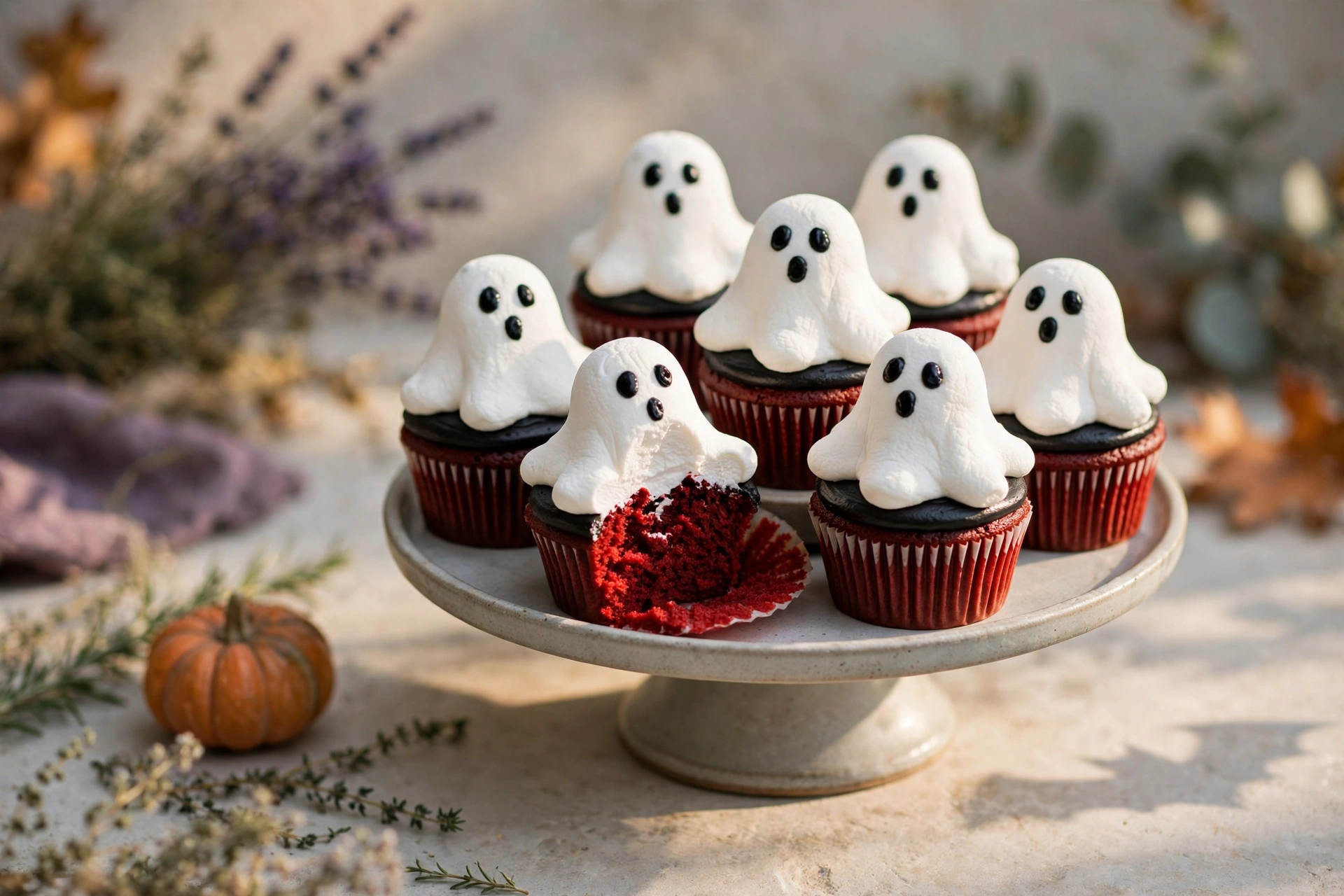Red Velvet Ghost Cupcakes by The Sweetest Journey