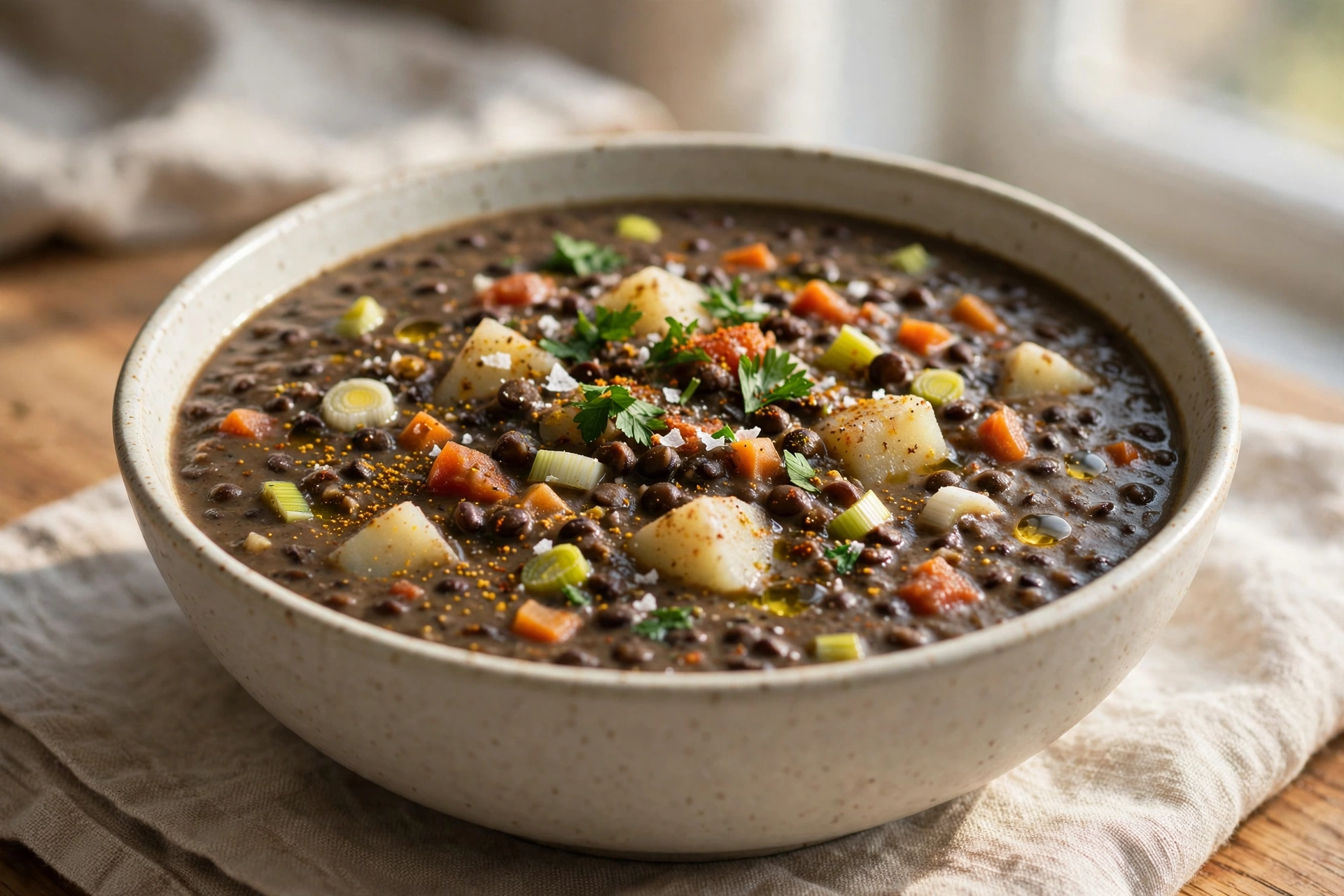 Creamy Black Lentil Soup by Yeung Man Cooking