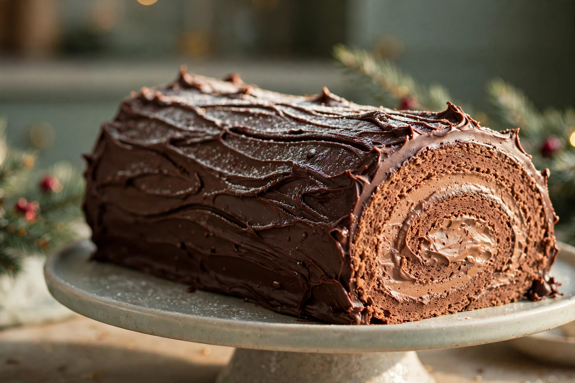 Christmas Chocolate Yule Log finished dish