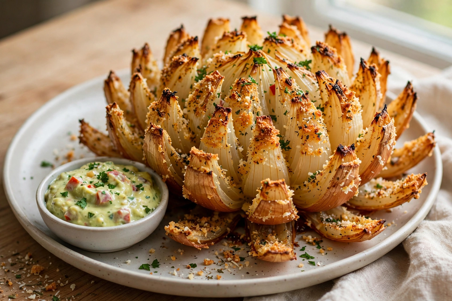 Oven-Baked Blooming Onion with Creamy Avocado Sauce by Fast Kitchen Habits