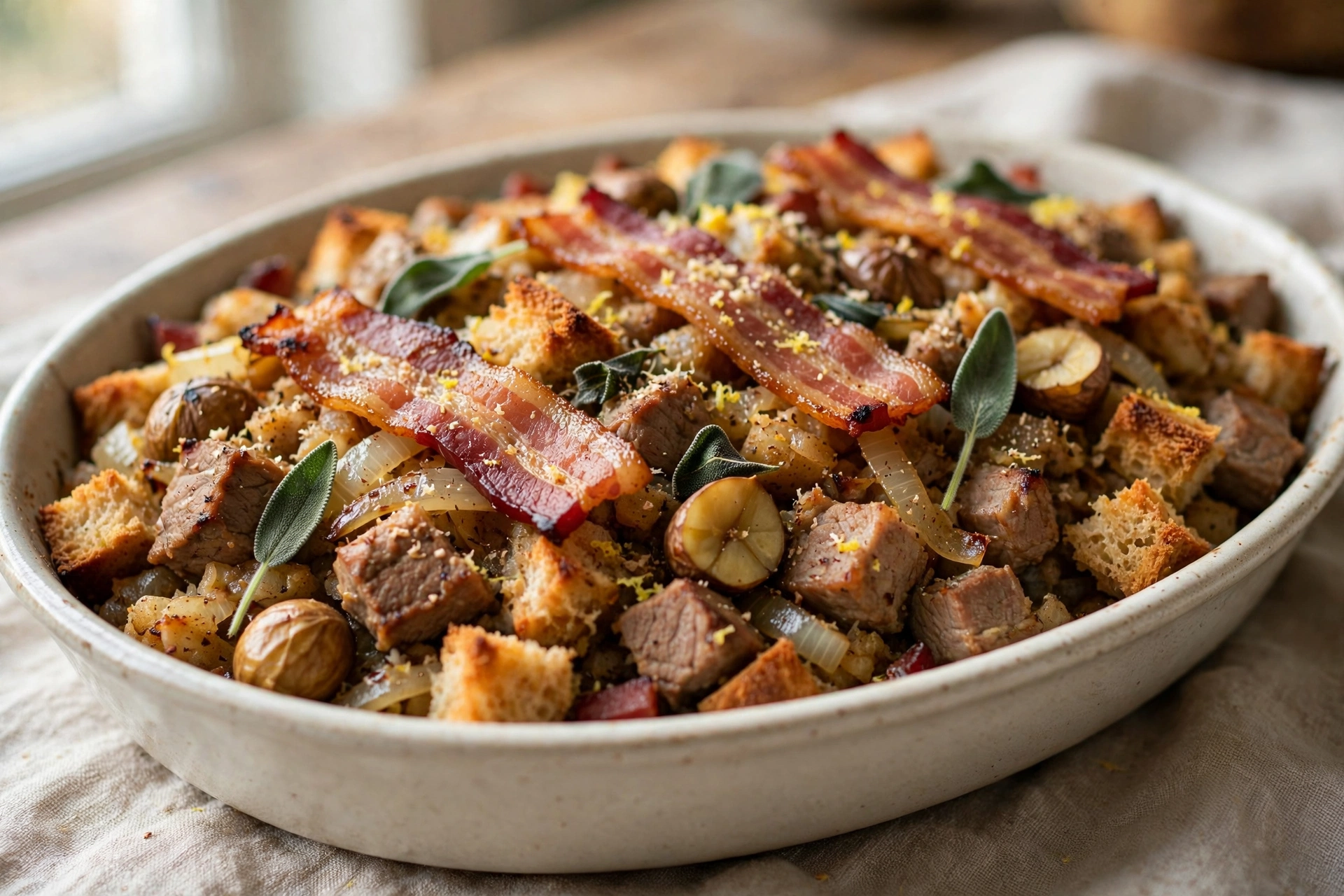 Christmas Pork and Chestnut Stuffing finished dish