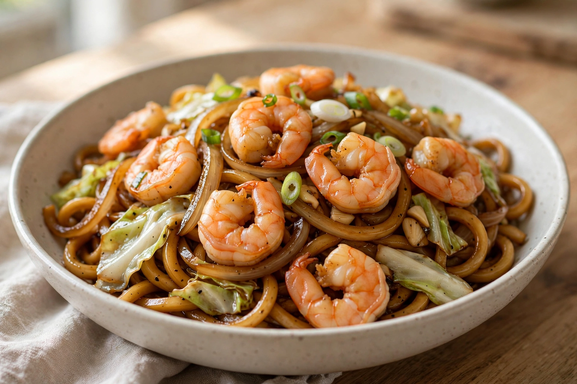 Shrimp and Udon Stir Fry finished dish