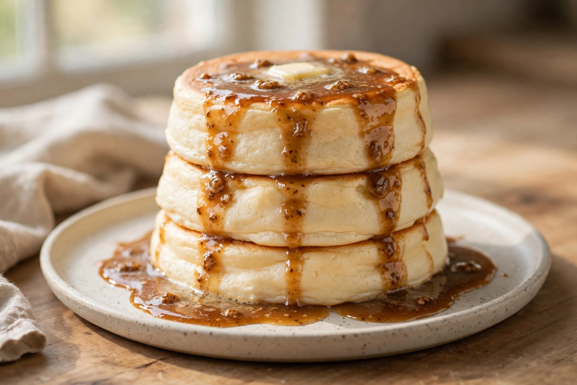 Michelin-Style Soufflé Pancakes with Maple Brown Butter finished dish