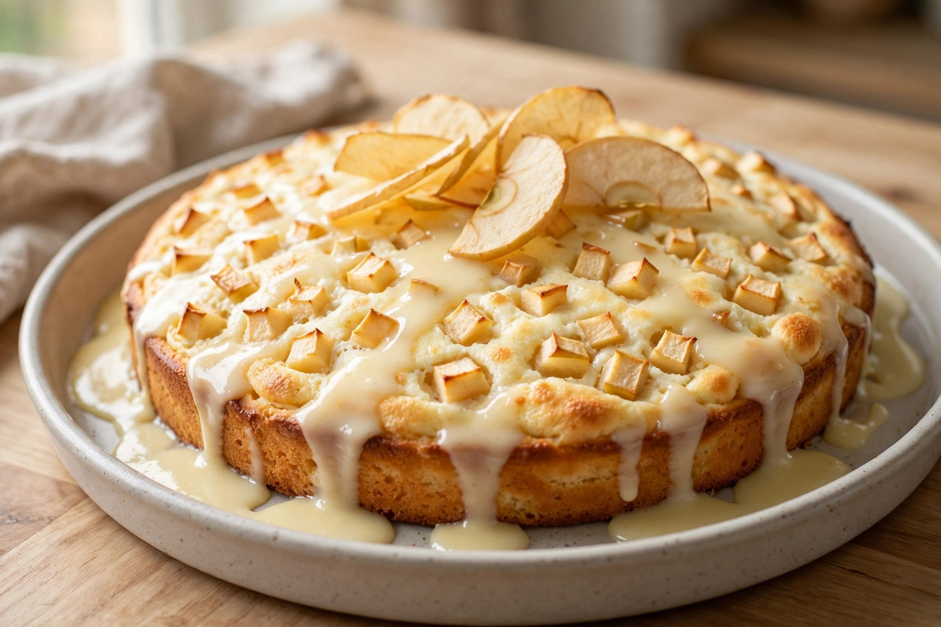 German Apple and Quark Cake with Vanilla Sauce finished dish