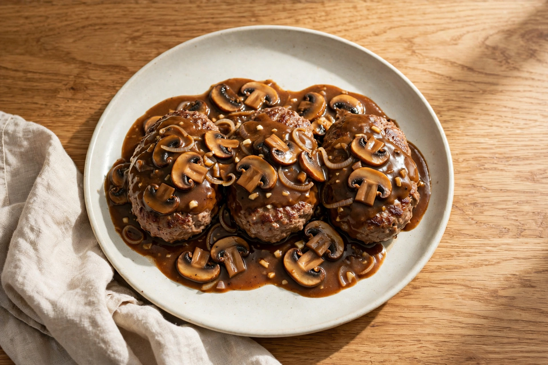 Smothered Salisbury Steak with Mushroom Gravy finished dish