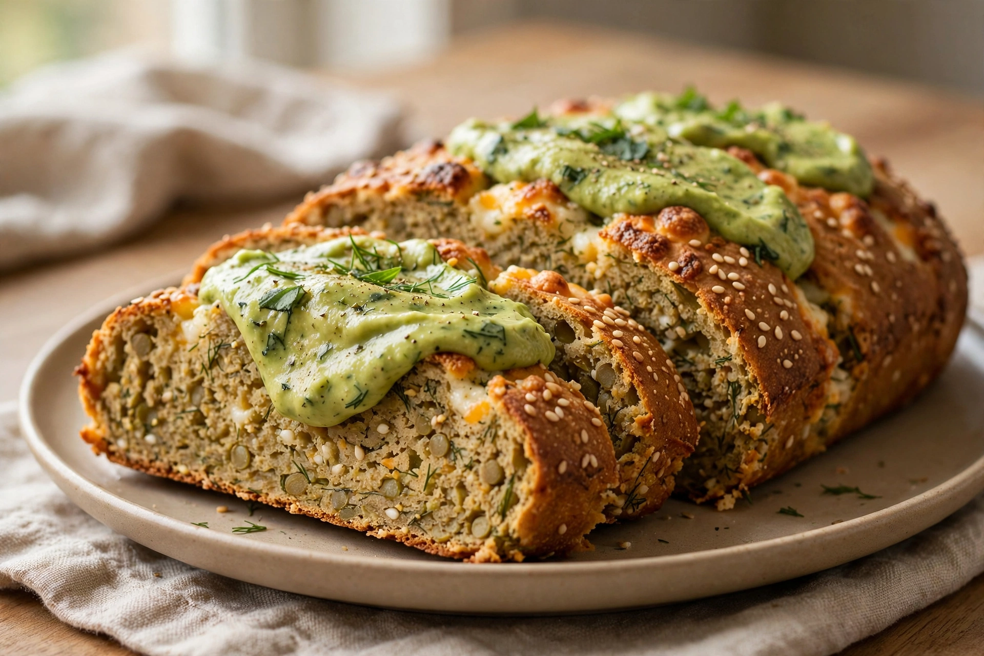 Flourless Lentil and Cheese Bread with Avocado Sauce by Kochen  Familie  Cool — recipe image