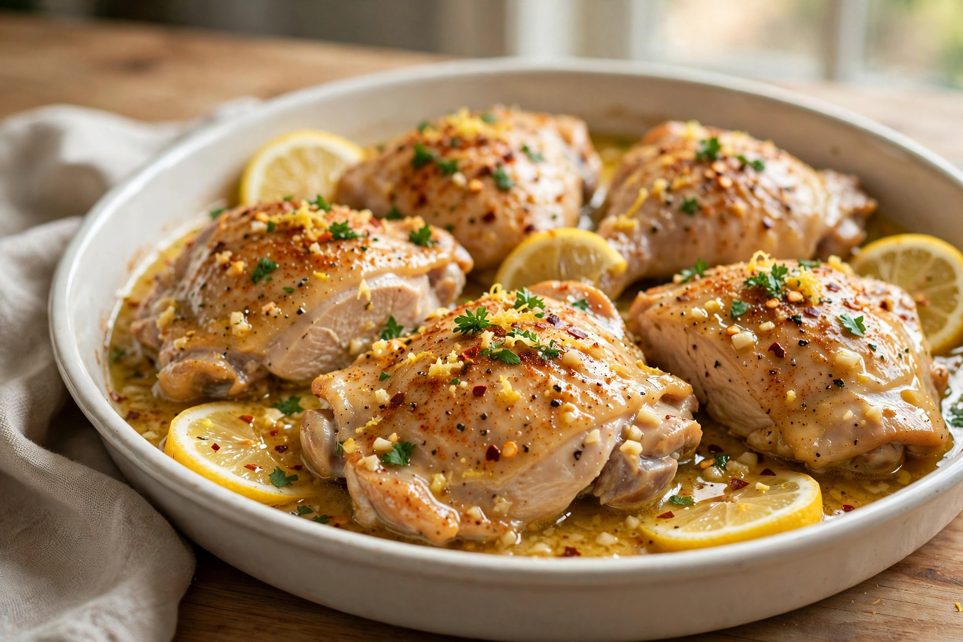 Crockpot Lemon Garlic Butter Chicken Thighs by The Stay At Home Chef