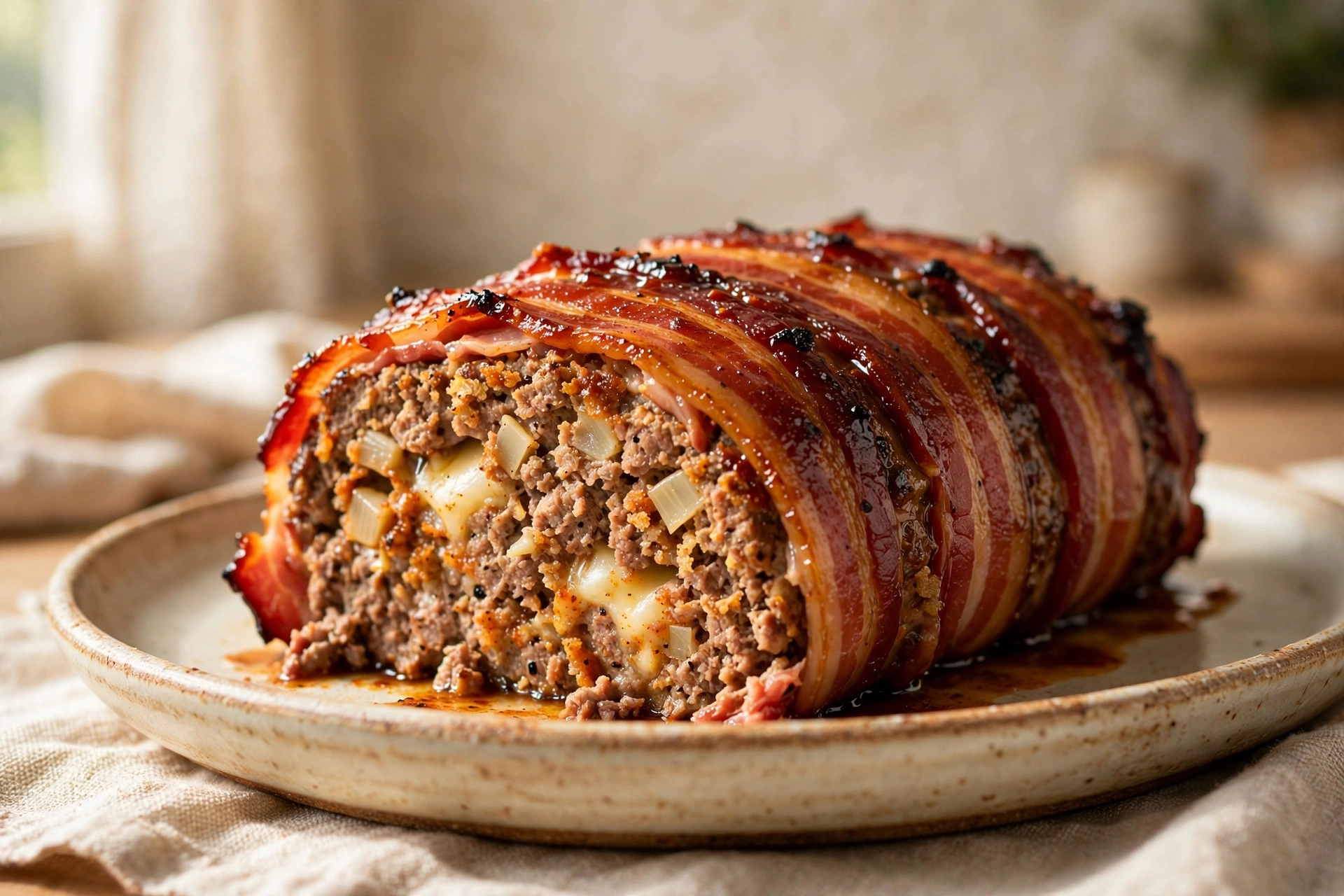 Bacon-Wrapped Meatloaf finished dish