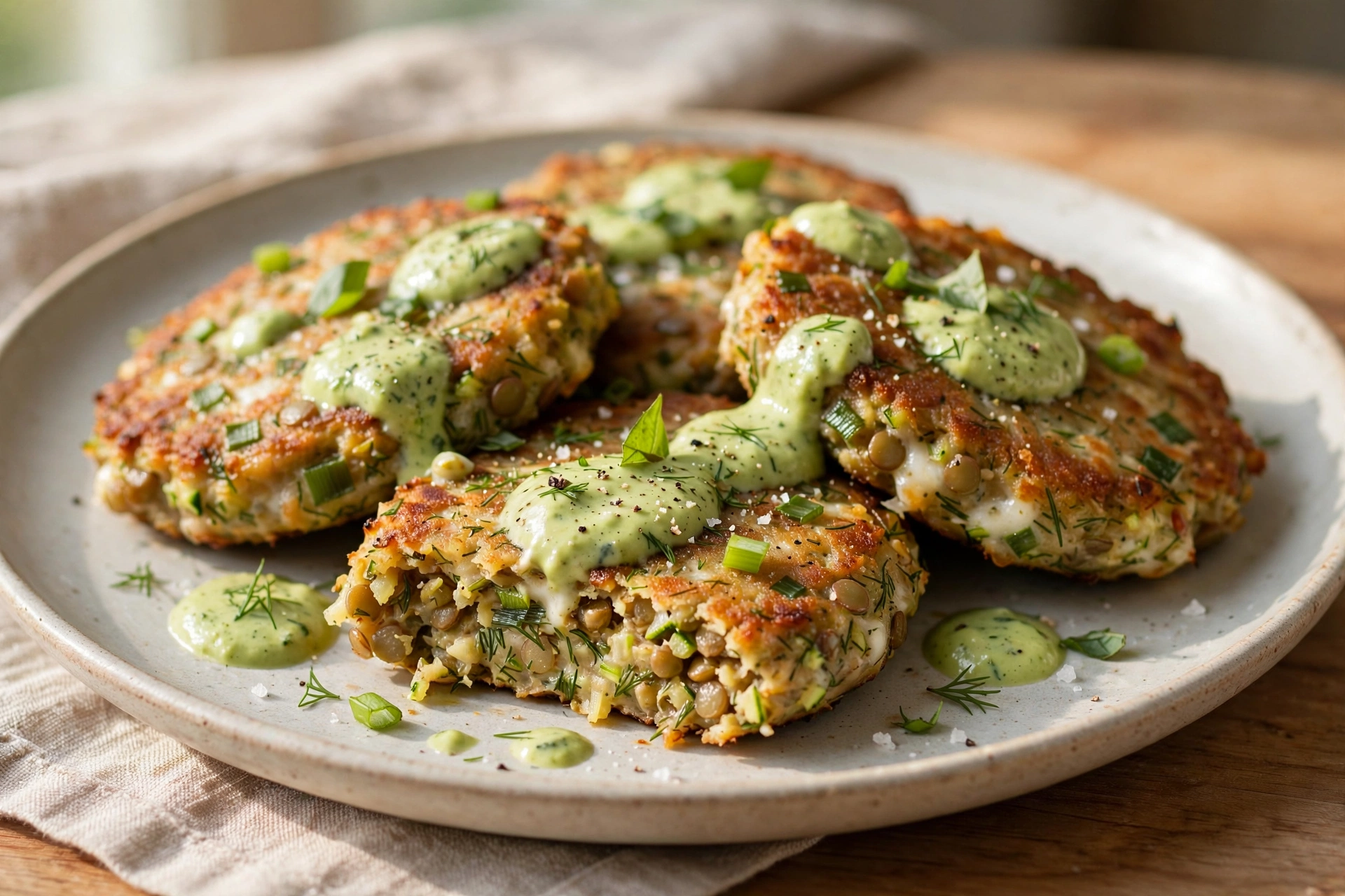 Lentil Cutlets with Green Sauce by Kochen Familie Cool — recipe image