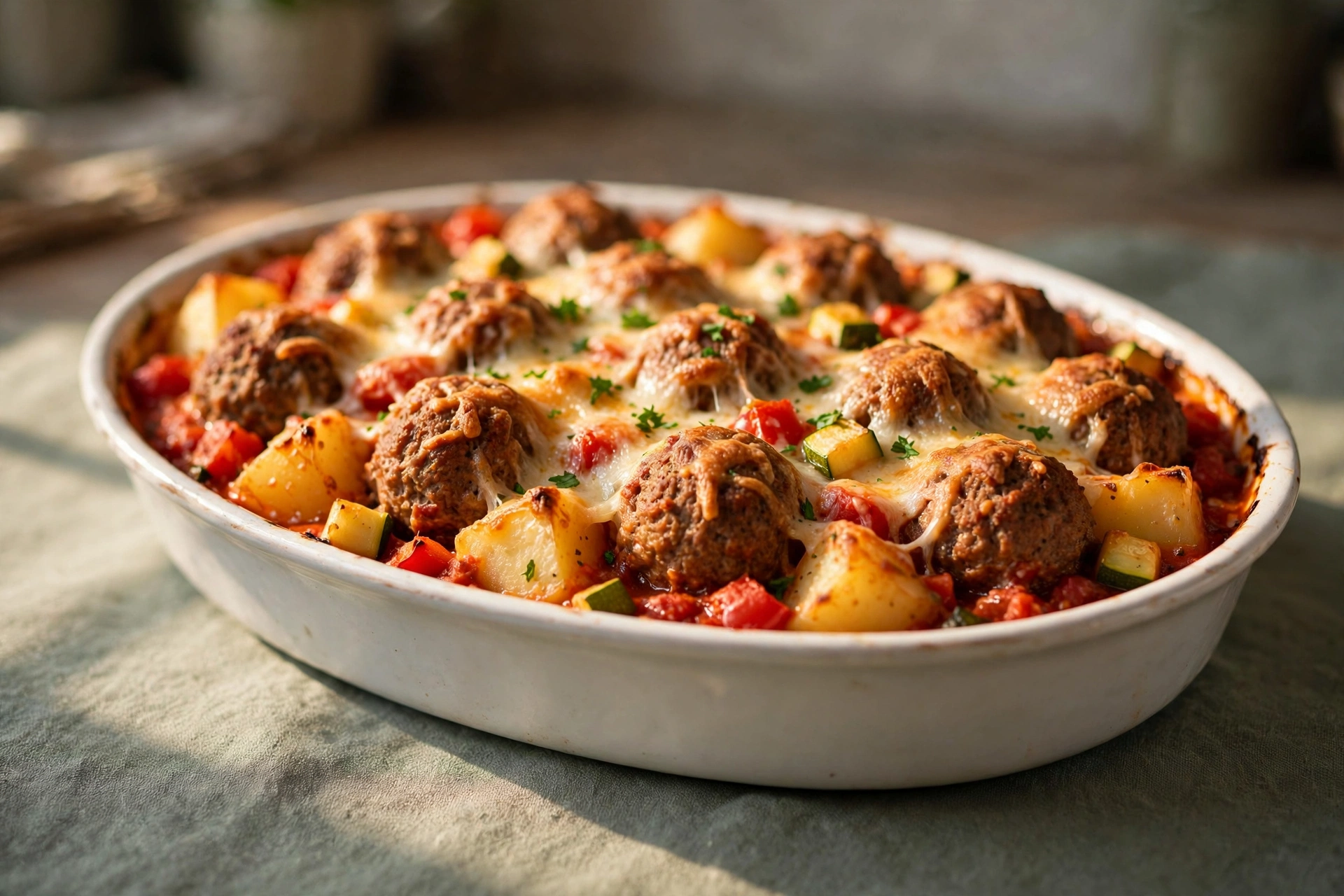 Cheesy Meatball and Potato Bake by Meat & Gravy — recipe image