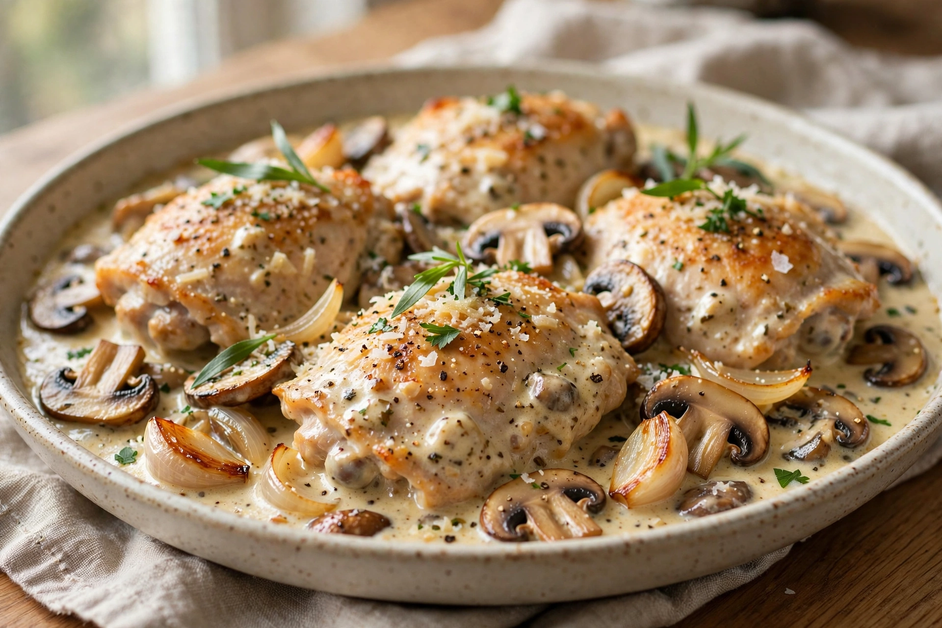 Creamy Garlic Mushroom Chicken finished dish