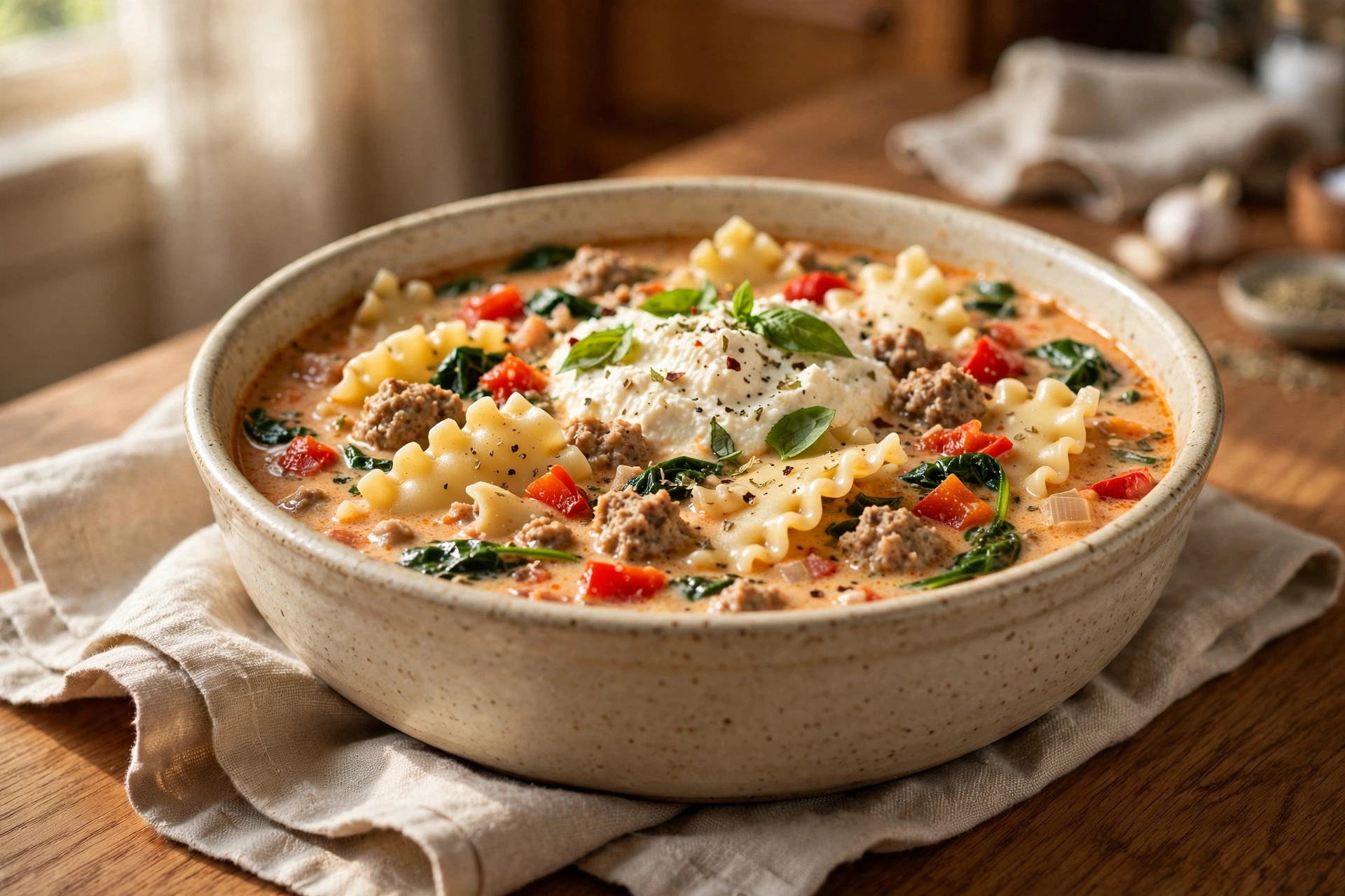 Creamy Lasagna Soup finished dish