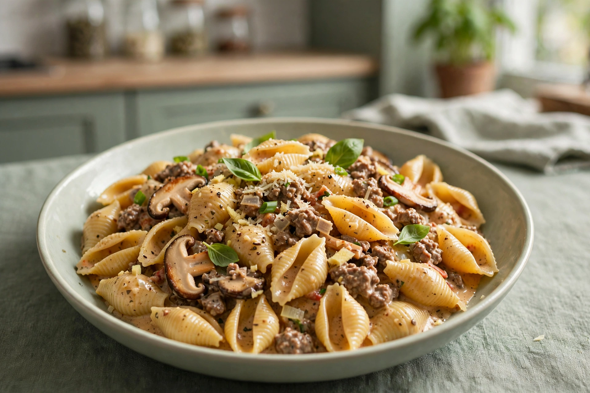Pasta with Minced Meat and Cream Sauce finished dish