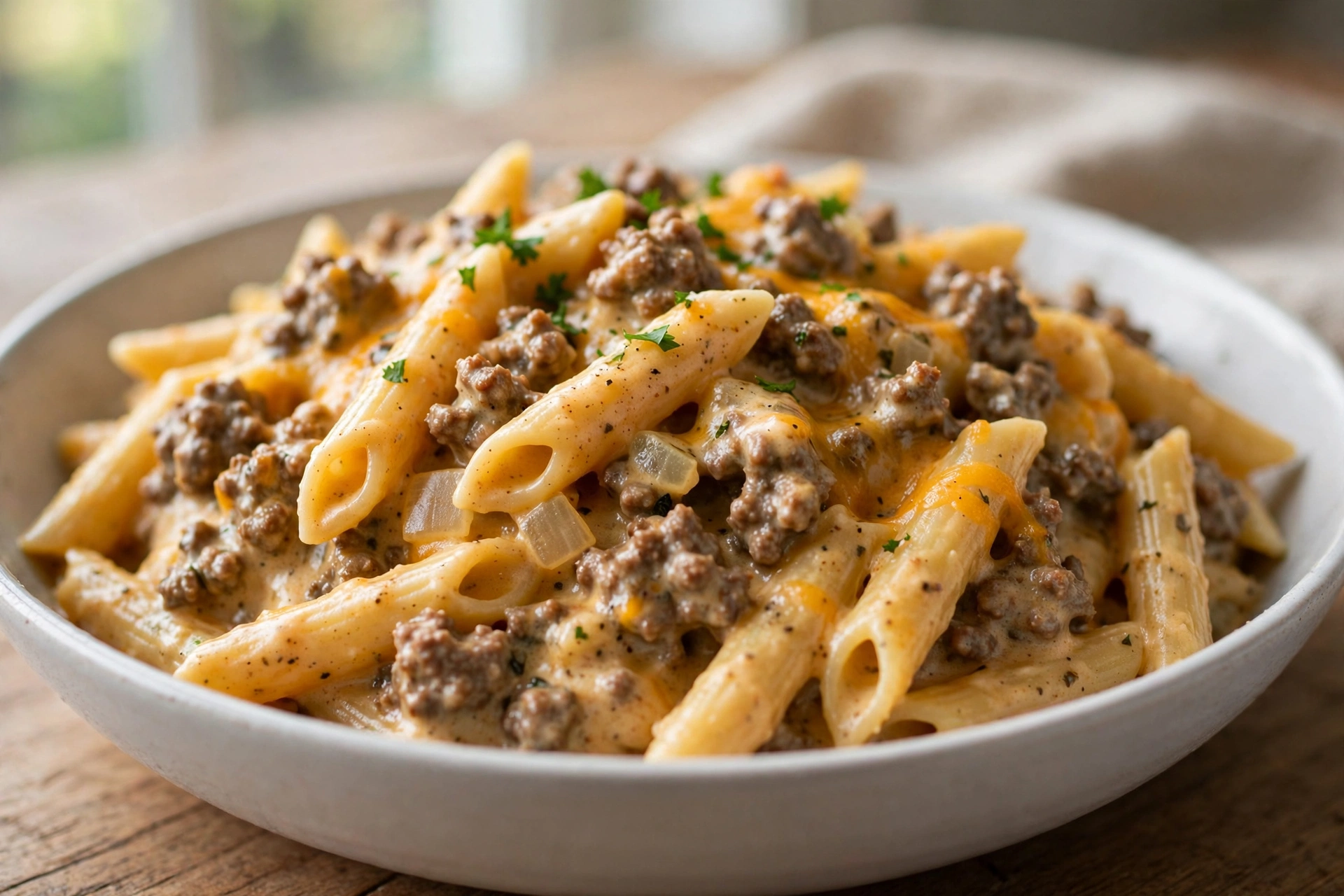 Creamy Ground Beef Pasta with Cheddar by Timeless Food Recipes — recipe image