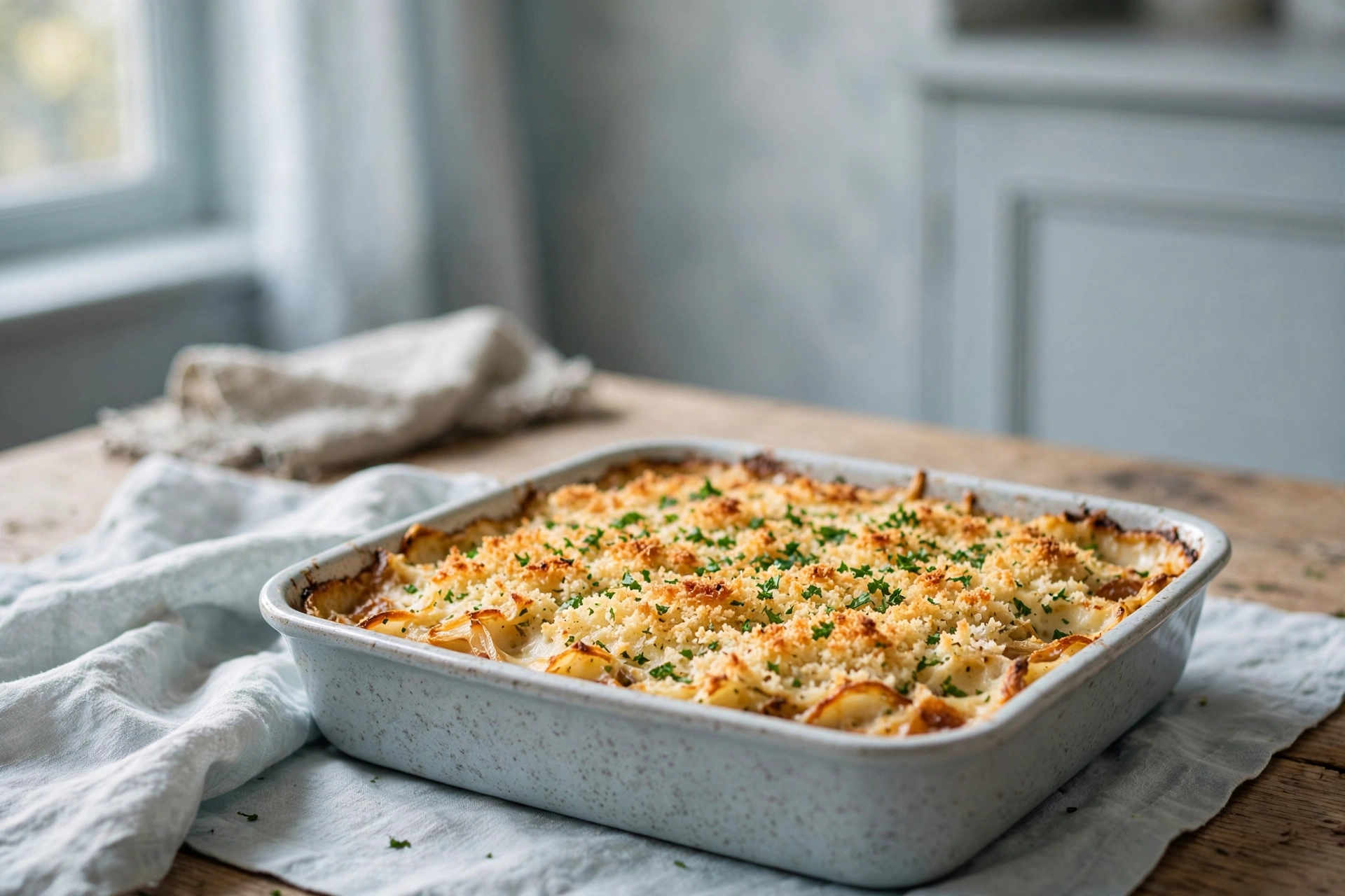 Mashed Potato Casserole with Cheese & Crispy Bacon finished dish