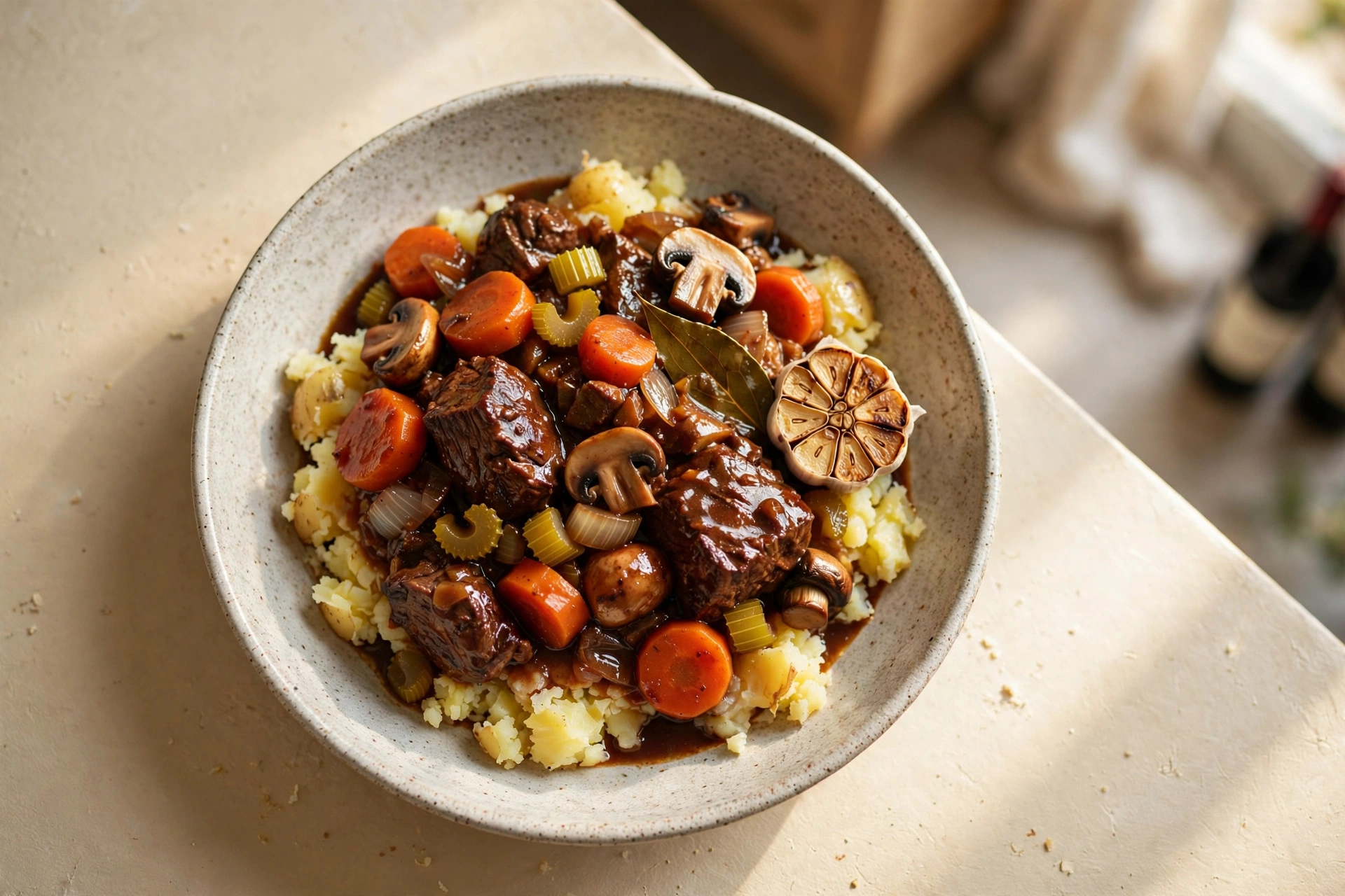 Beef Bourguignon finished dish