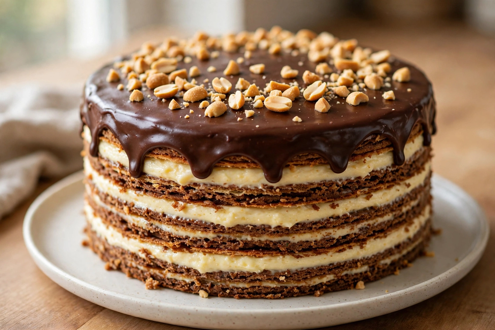 Chocolate Honey Layer Cake with Semolina Cream by Violet's Home Food — recipe image