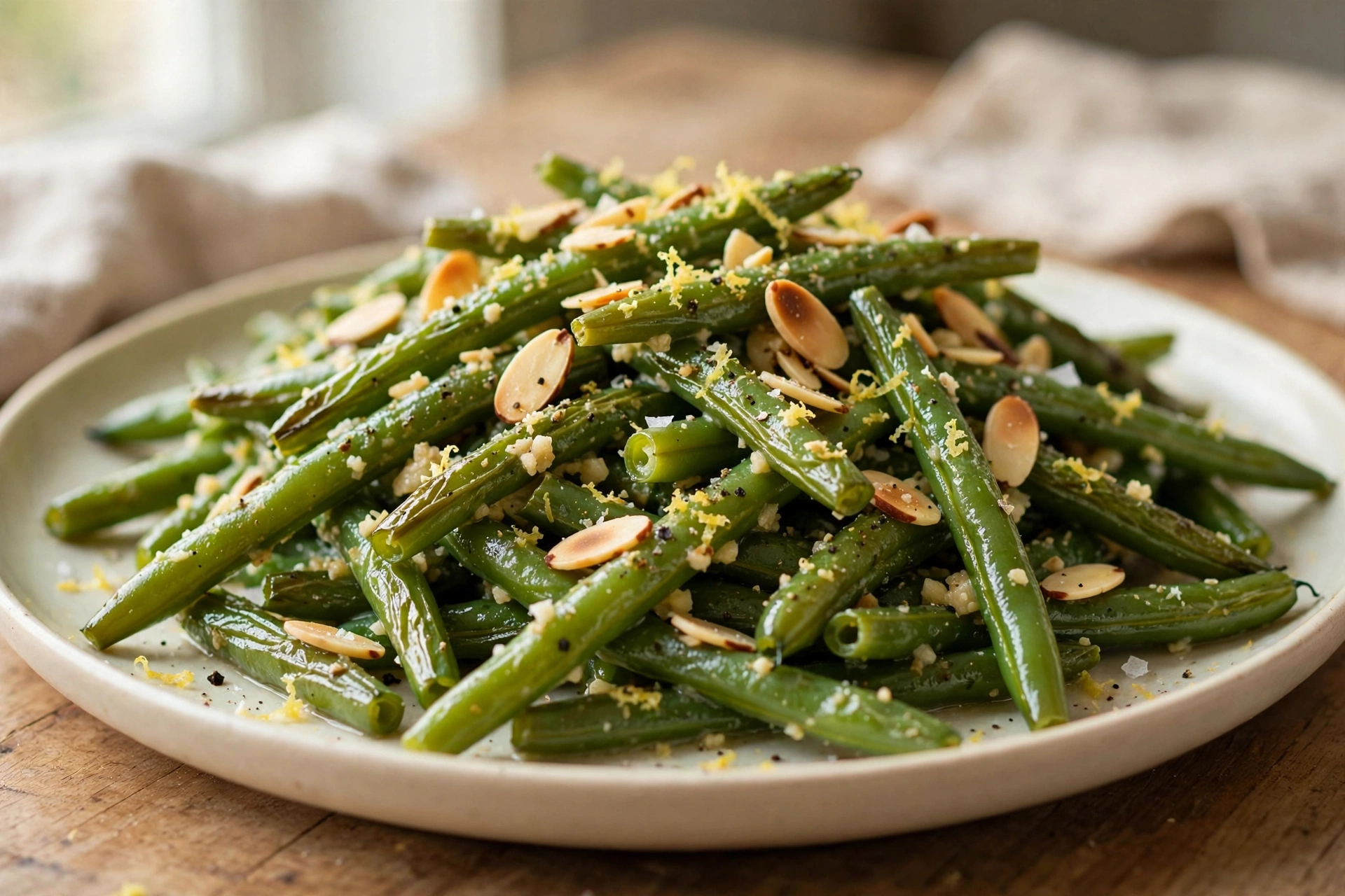 Green Beans Almondine finished dish