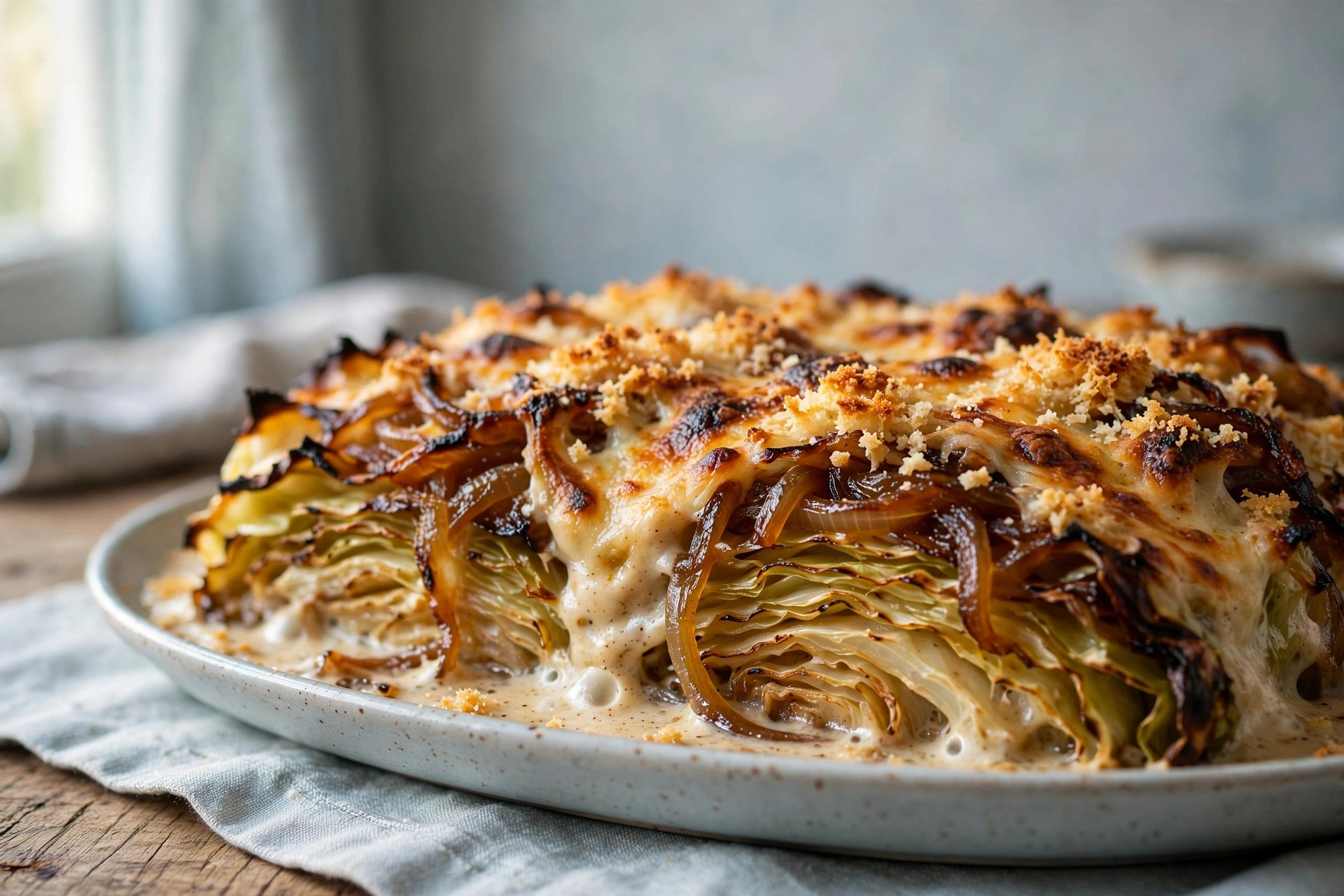 Creamy Cabbage Gratin with Onion and Gruyère finished dish